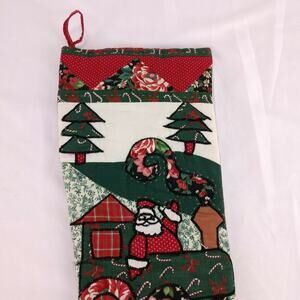 Vintage Quilted Christmas Stocking 21in Handmade Santa Train Cotton Holiday